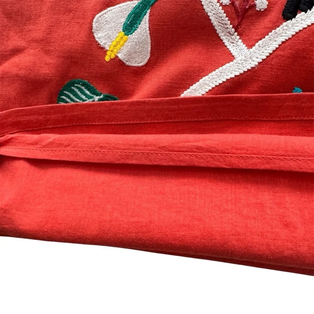Anthropologie Corey Lynn Calter Toucan jungle red Embroidered Dress Sz Small - Picture 5 of 8